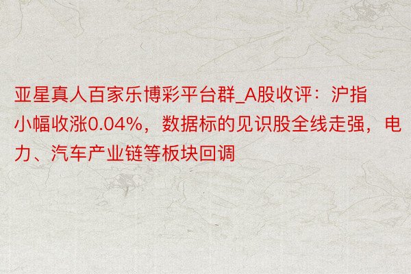 亚星真人百家乐博彩平台群_A股收评：沪指小幅收涨0.04%，数据标的见识股全线走强，电力、汽车产业链等板块回调