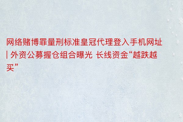 网络赌博罪量刑标准皇冠代理登入手机网址 | 外资公募握仓组合曝光 长线资金“越跌越买”