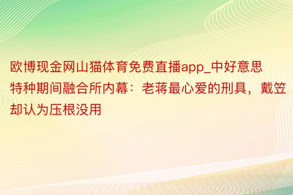 欧博现金网山猫体育免费直播app_中好意思特种期间融合所内幕：老蒋最心爱的刑具，戴笠却认为压根没用