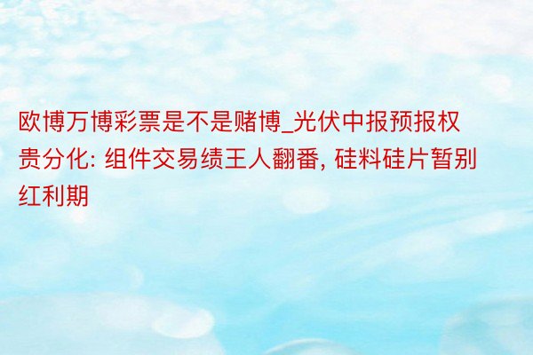 欧博万博彩票是不是赌博_光伏中报预报权贵分化: 组件交易绩王人翻番, 硅料硅片暂别红利期