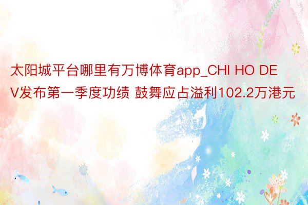 太阳城平台哪里有万博体育app_CHI HO DEV发布第一季度功绩 鼓舞应占溢利102.2万港元