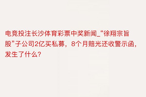电竞投注长沙体育彩票中奖新闻_“徐翔宗旨股”子公司2亿买私募，8个月赔光还收警示函，发生了什么？